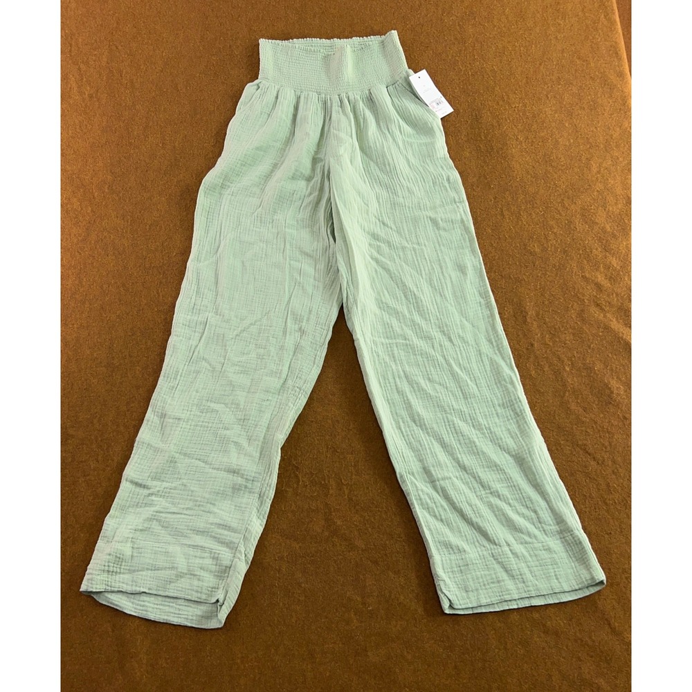 Isabel by Ingrid & Isabel Women XS Green Smocked Maternity Gauze Pants NWT